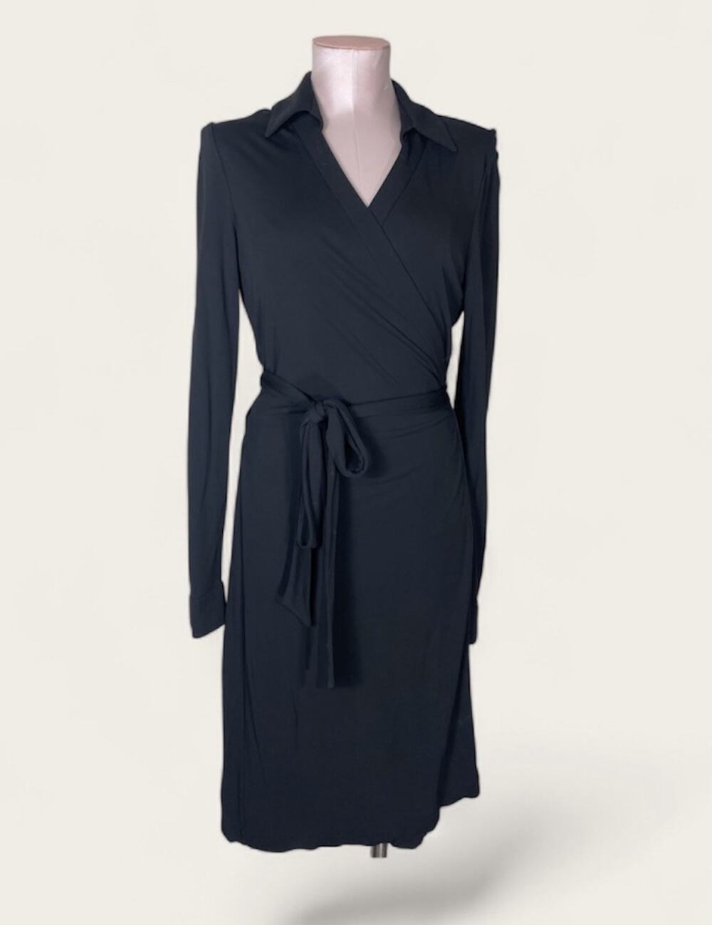 DVF Diane Von Furstenberg Jeanne Two Black Wrap Dress Viscose Blend Size 14 EUC